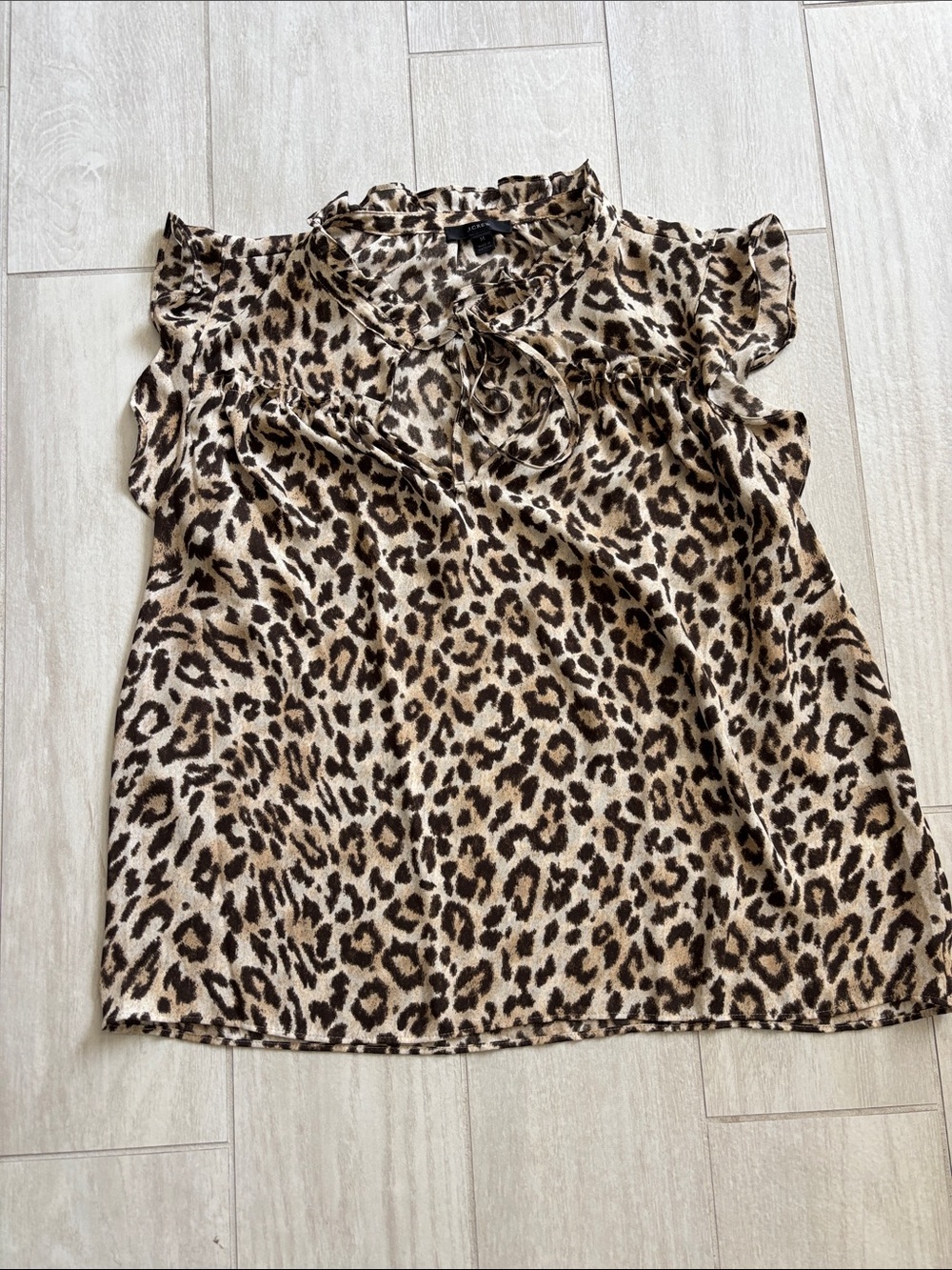 J. Crew Leopard Tie-Neck Ruffle Sleeve Blouse - Brown/Black
